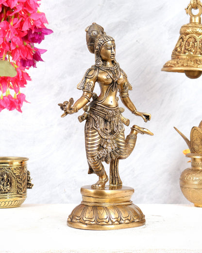 Pure Brass Apsara Lady Statue – Picking Thorn from Foot 13 inch - Budhshiv.com