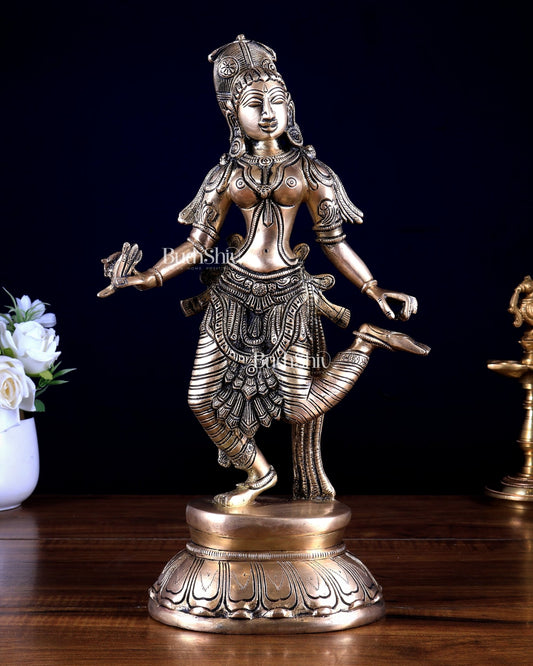 Pure Brass Apsara Lady Statue – Picking Thorn from Foot 13 inch - Budhshiv.com