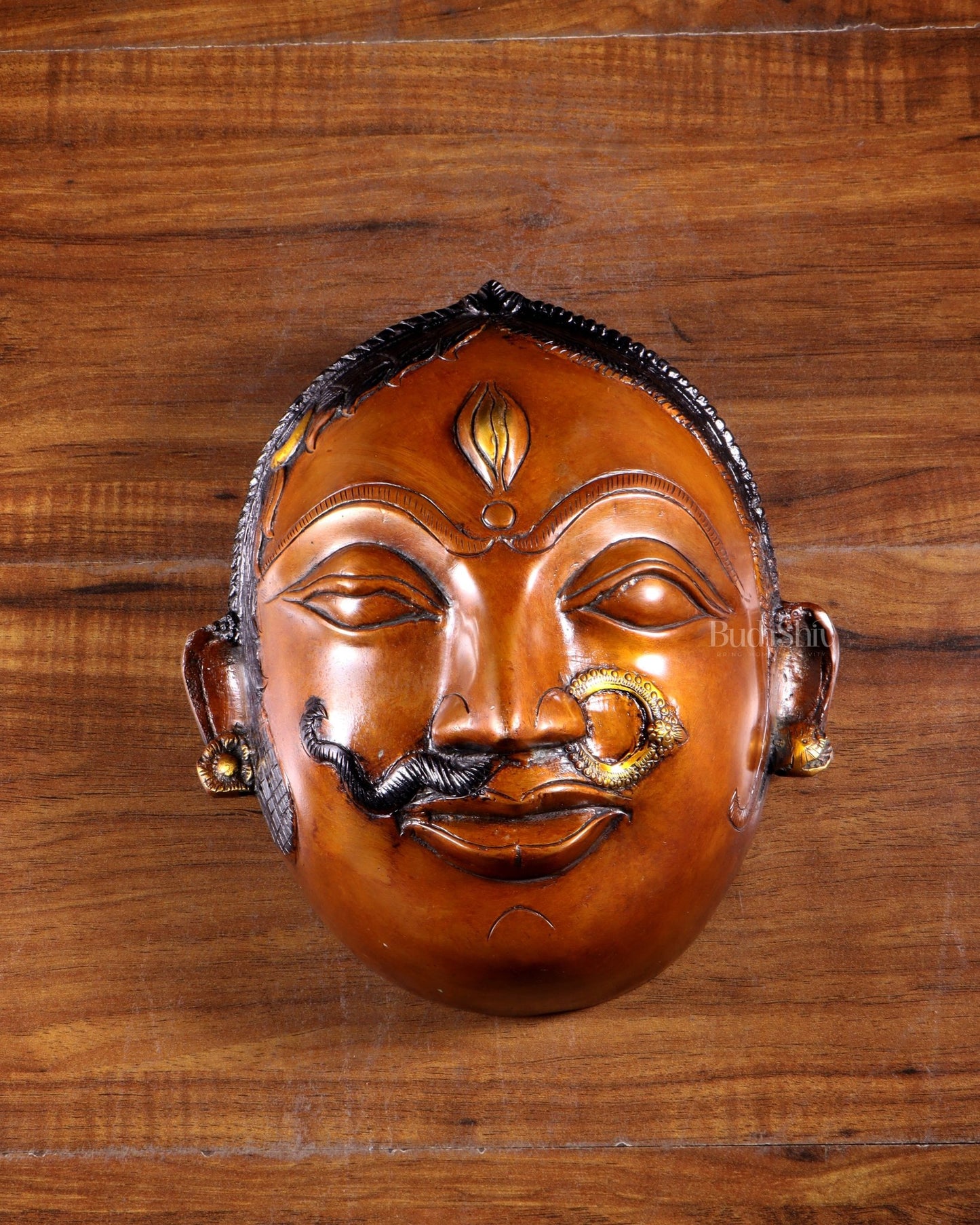 Pure Brass Ardhanarishwara Face Wall Hanging – Vintage Tone 9.5 inch - Budhshiv.com