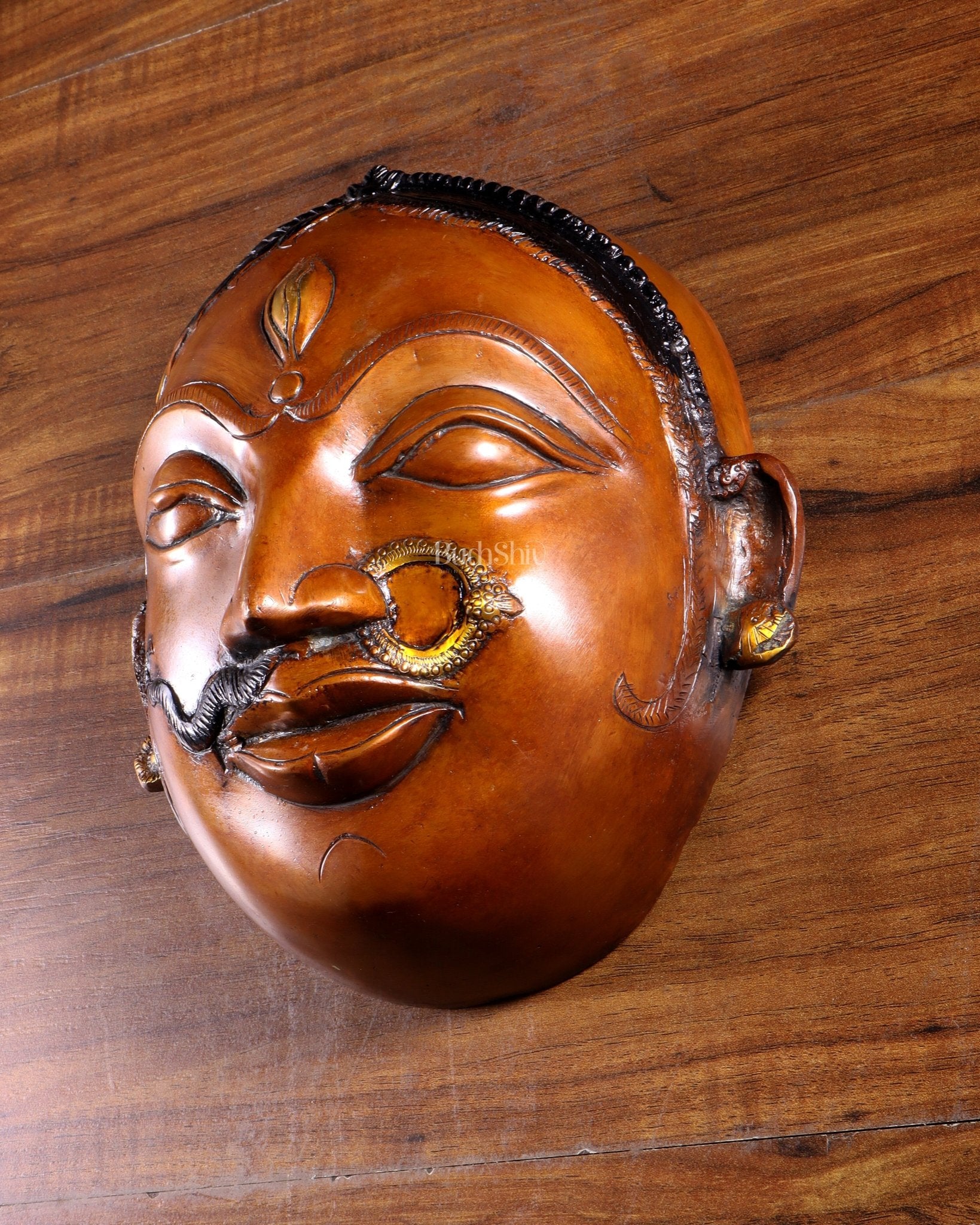 Pure Brass Ardhanarishwara Face Wall Hanging – Vintage Tone 9.5 inch - Budhshiv.com