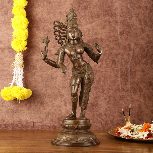 Pure Brass Ardhanarishwara Half Shiva Half Parvati Vintage Sculpture - 16.5" - Budhshiv.com