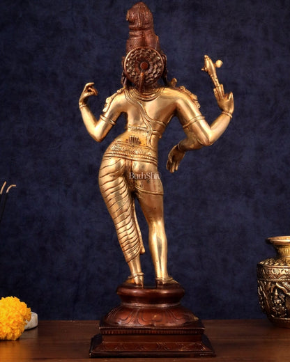 Pure Brass Ardhanarishwara Shiv Parvati Sculpture - 15.2 inch - Budhshiv.com