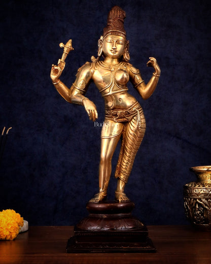 Pure Brass Ardhanarishwara Shiv Parvati Sculpture - 15.2 inch - Budhshiv.com