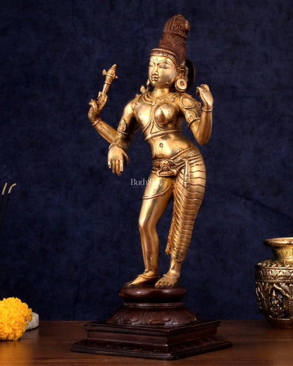 Pure Brass Ardhanarishwara Shiv Parvati Sculpture - 15.2 inch - Budhshiv.com