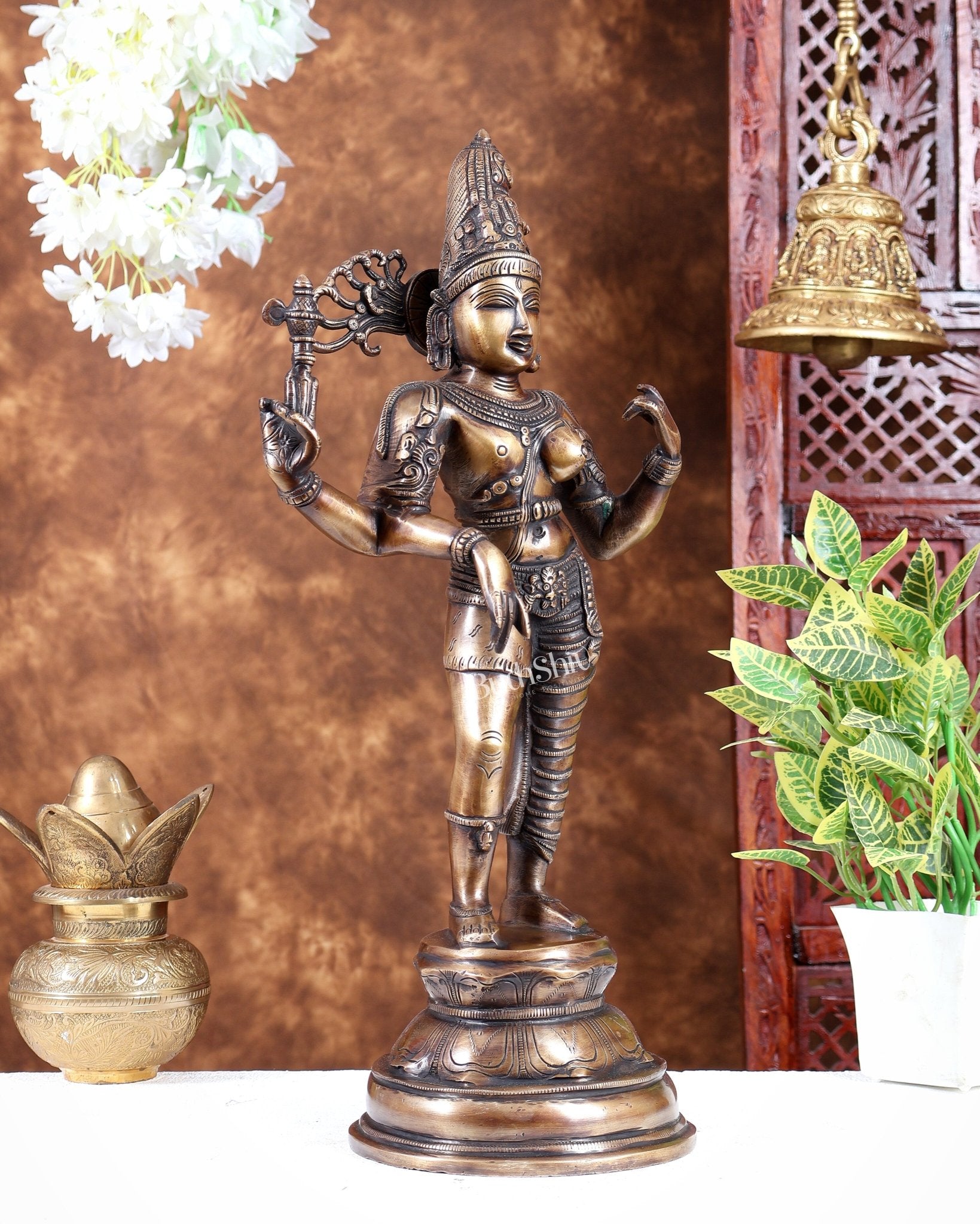 Pure Brass Ardhanarishwara Statue – Half Shiva Half Parvati burnt brass tone 19 inch - Budhshiv.com