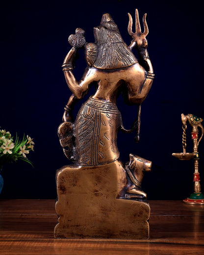 Pure Brass Ardhanishvara Idol in Natural Antique Tone 13 inch - Budhshiv.com