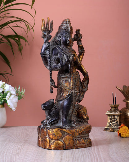 Pure Brass Ardhanishvara Idol vintage patina 13 inch - Budhshiv.com