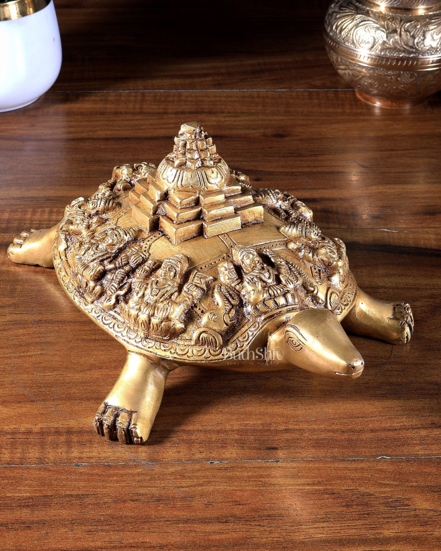 Pure Brass Ashtalakshmi Shree Yantra on Tortoise – Vastu Approved 9.5 inch - Budhshiv.com
