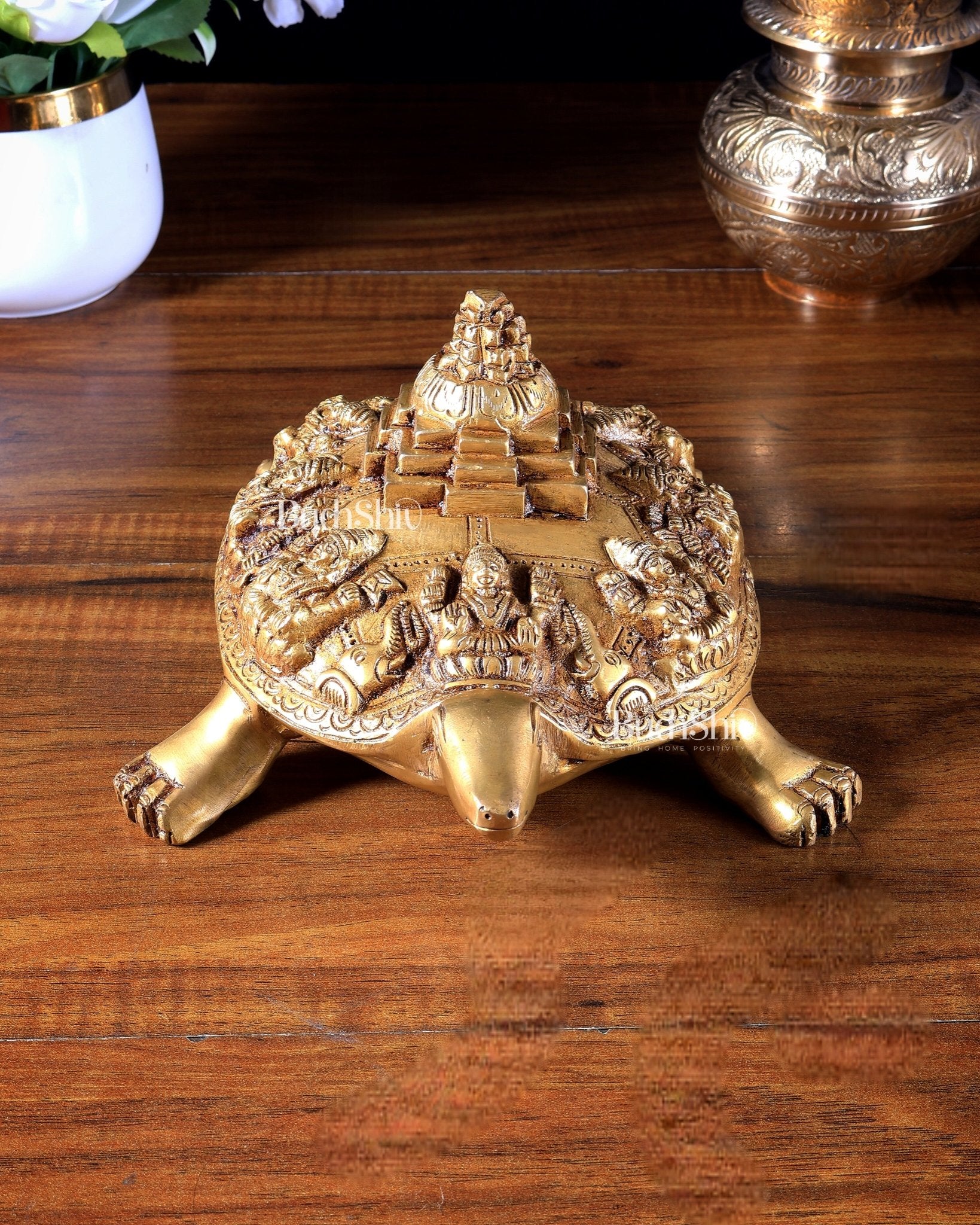 Pure Brass Ashtalakshmi Shree Yantra on Tortoise – Vastu Approved 9.5 inch - Budhshiv.com