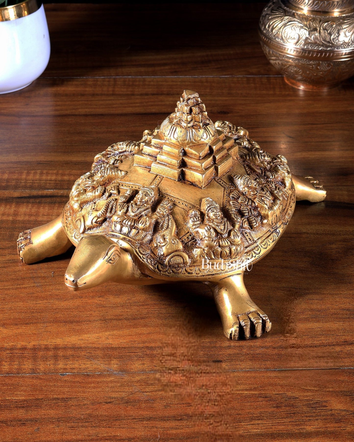 Pure Brass Ashtalakshmi Shree Yantra on Tortoise – Vastu Approved 9.5 inch - Budhshiv.com