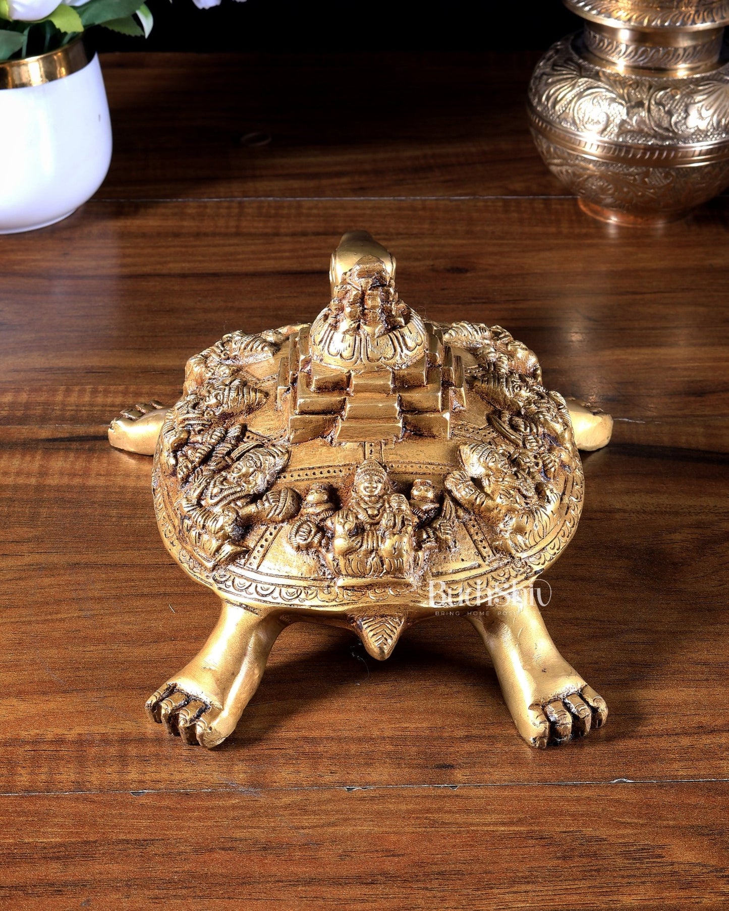 Pure Brass Ashtalakshmi Shree Yantra on Tortoise – Vastu Approved 9.5 inch - Budhshiv.com