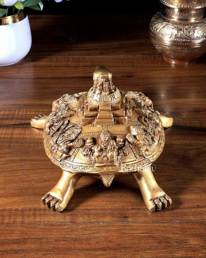 Pure Brass Ashtalakshmi Shree Yantra on Tortoise – Vastu Approved 9.5 inch - Budhshiv.com
