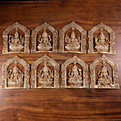Pure Brass Ashtalakshmi Wall Hanging Set with Prabhavali for wall hangings – 9" Height - Budhshiv.com