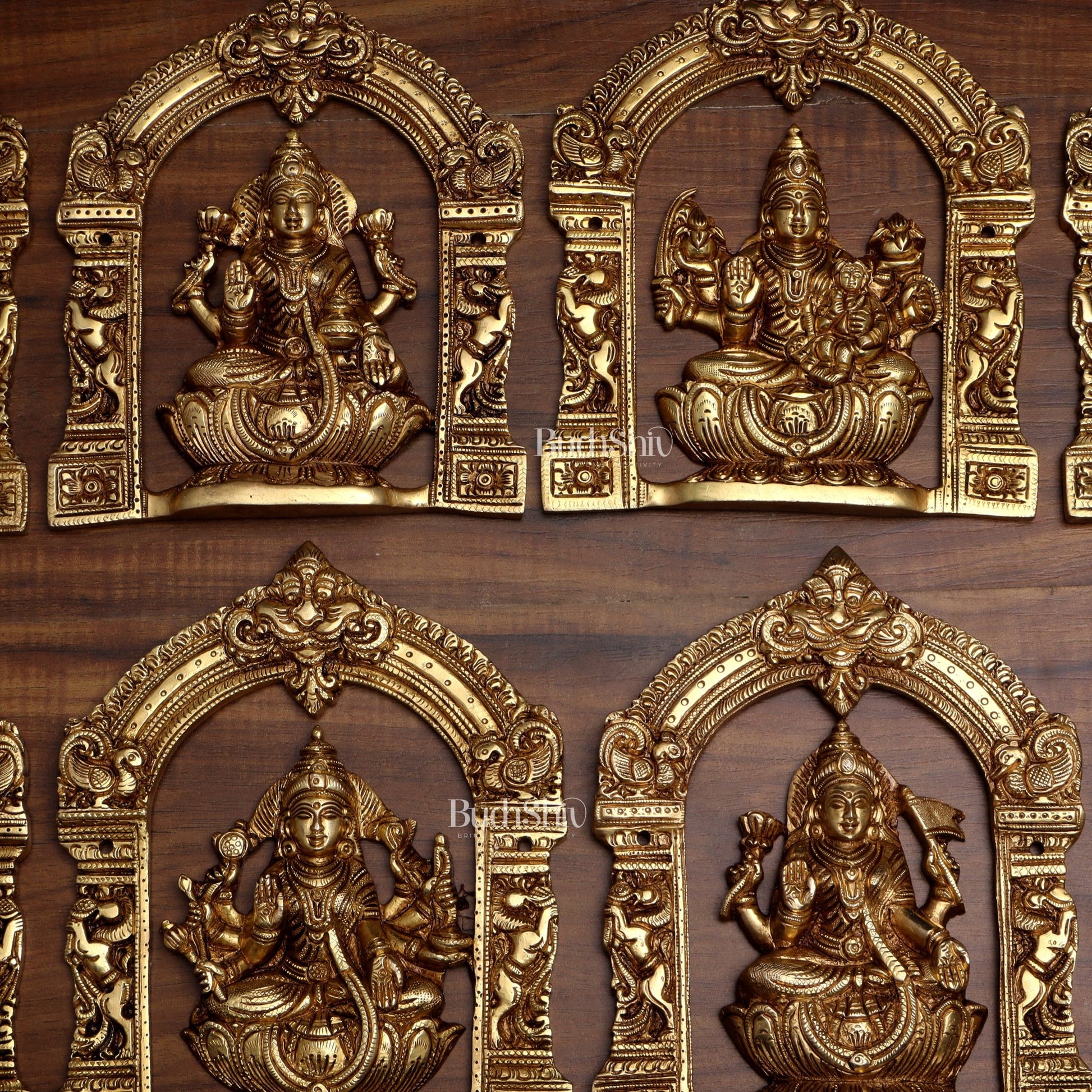 Pure Brass Ashtalakshmi Wall Hanging Set with Prabhavali for wall hangings – 9" Height - Budhshiv.com