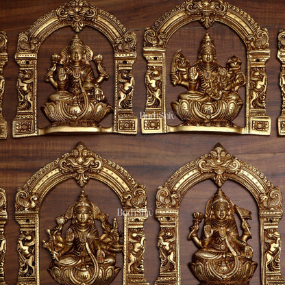 Pure Brass Ashtalakshmi Wall Hanging Set with Prabhavali for wall hangings – 9" Height - Budhshiv.com