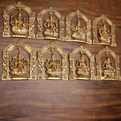 Pure Brass Ashtalakshmi Wall Hanging Set with Prabhavali for wall hangings – 9" Height - Budhshiv.com