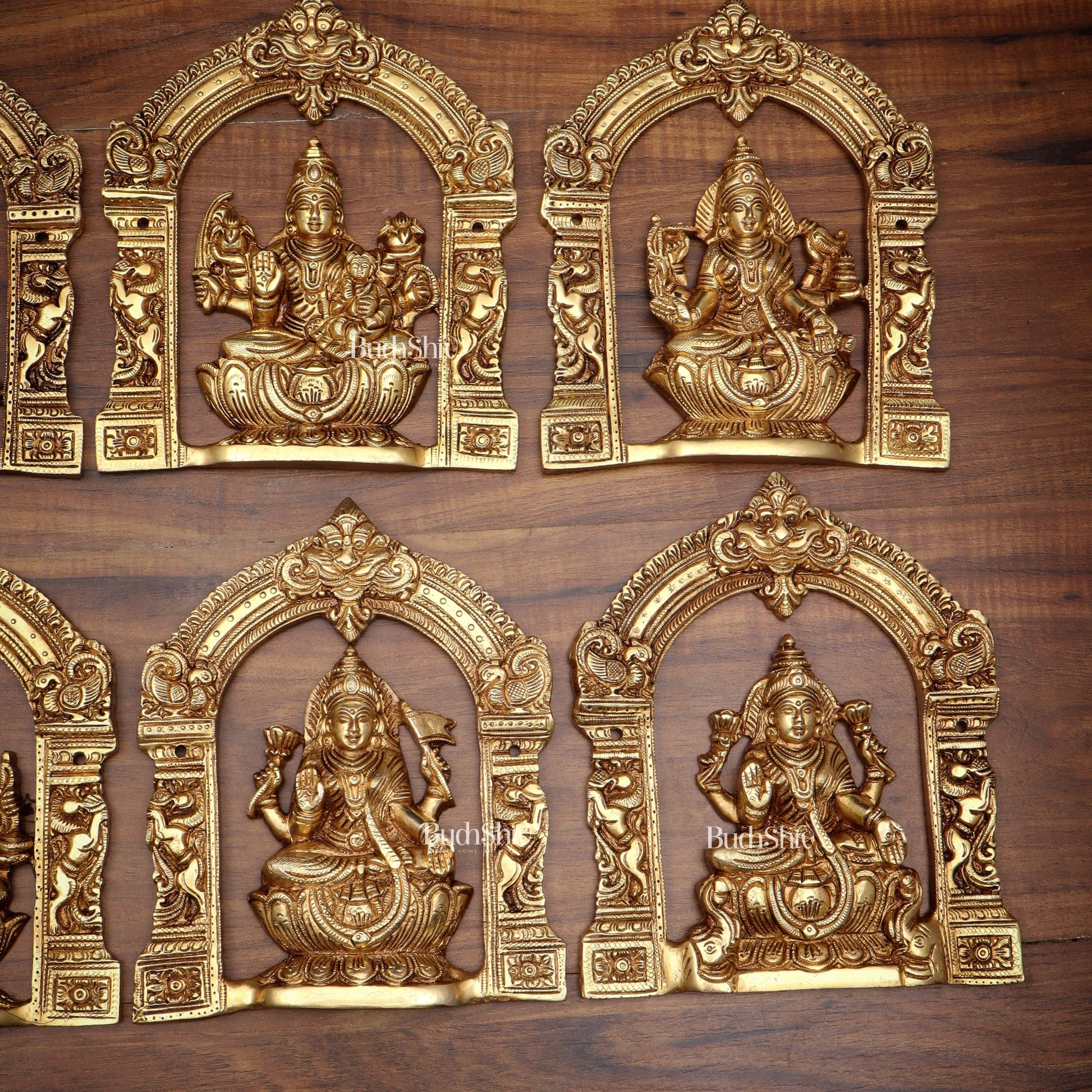 Pure Brass Ashtalakshmi Wall Hanging Set with Prabhavali for wall hangings – 9" Height - Budhshiv.com