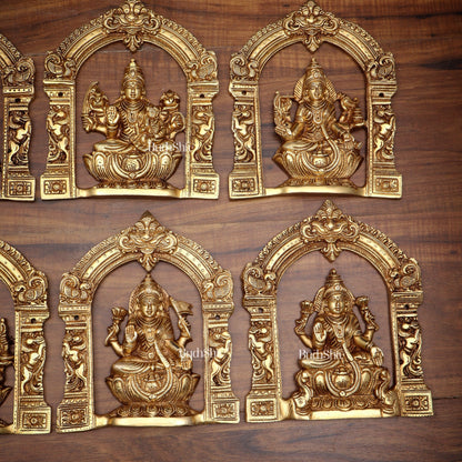 Pure Brass Ashtalakshmi Wall Hanging Set with Prabhavali for wall hangings – 9" Height - Budhshiv.com