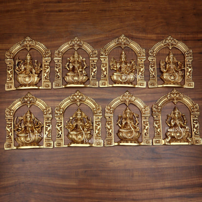 Pure Brass Ashtalakshmi Wall Hanging Set with Prabhavali for wall hangings – 9" Height - Budhshiv.com