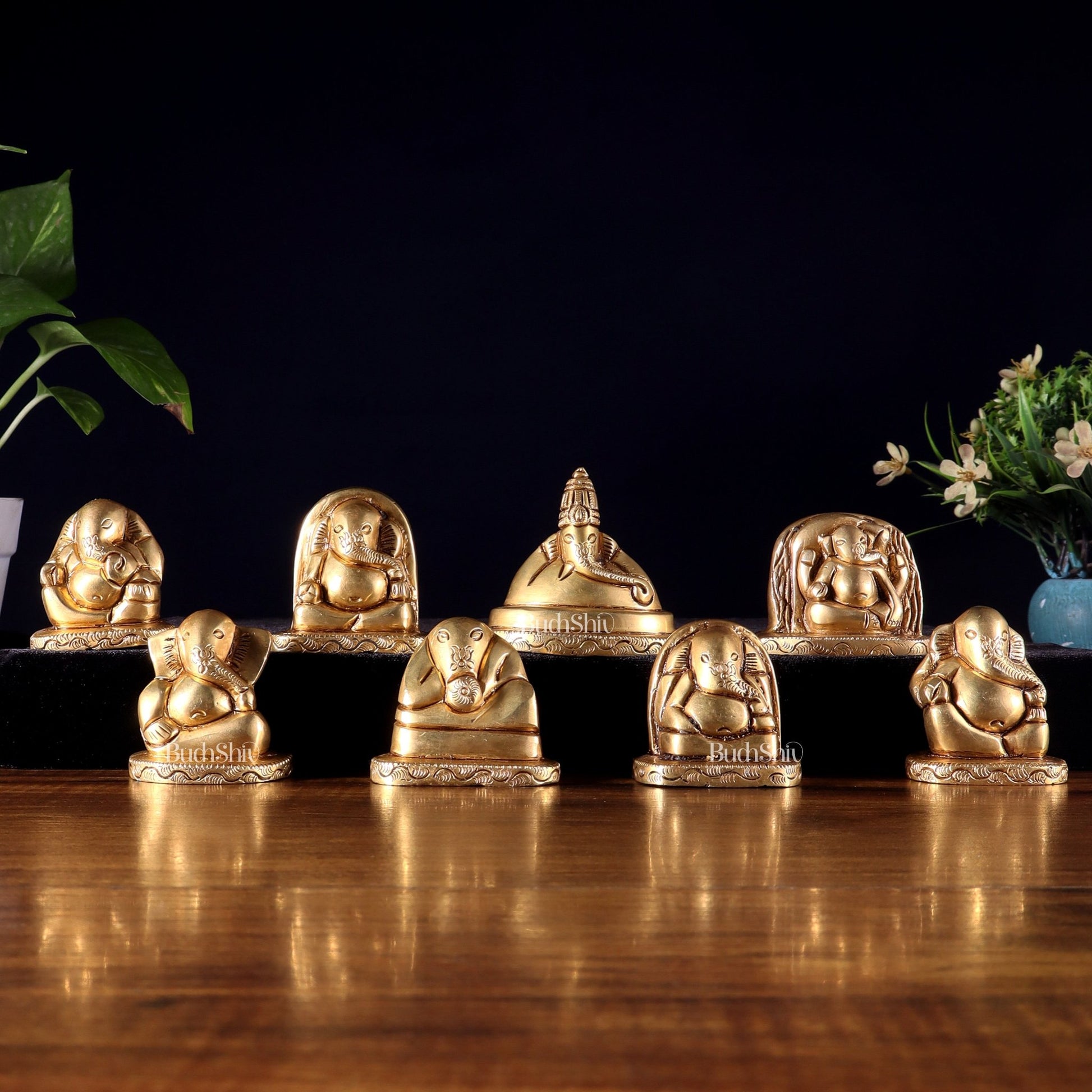 Pure Brass Ashtavinayaka Lord Ganesha eight Forms Idol Set – 2.5 Inch, - Budhshiv.com
