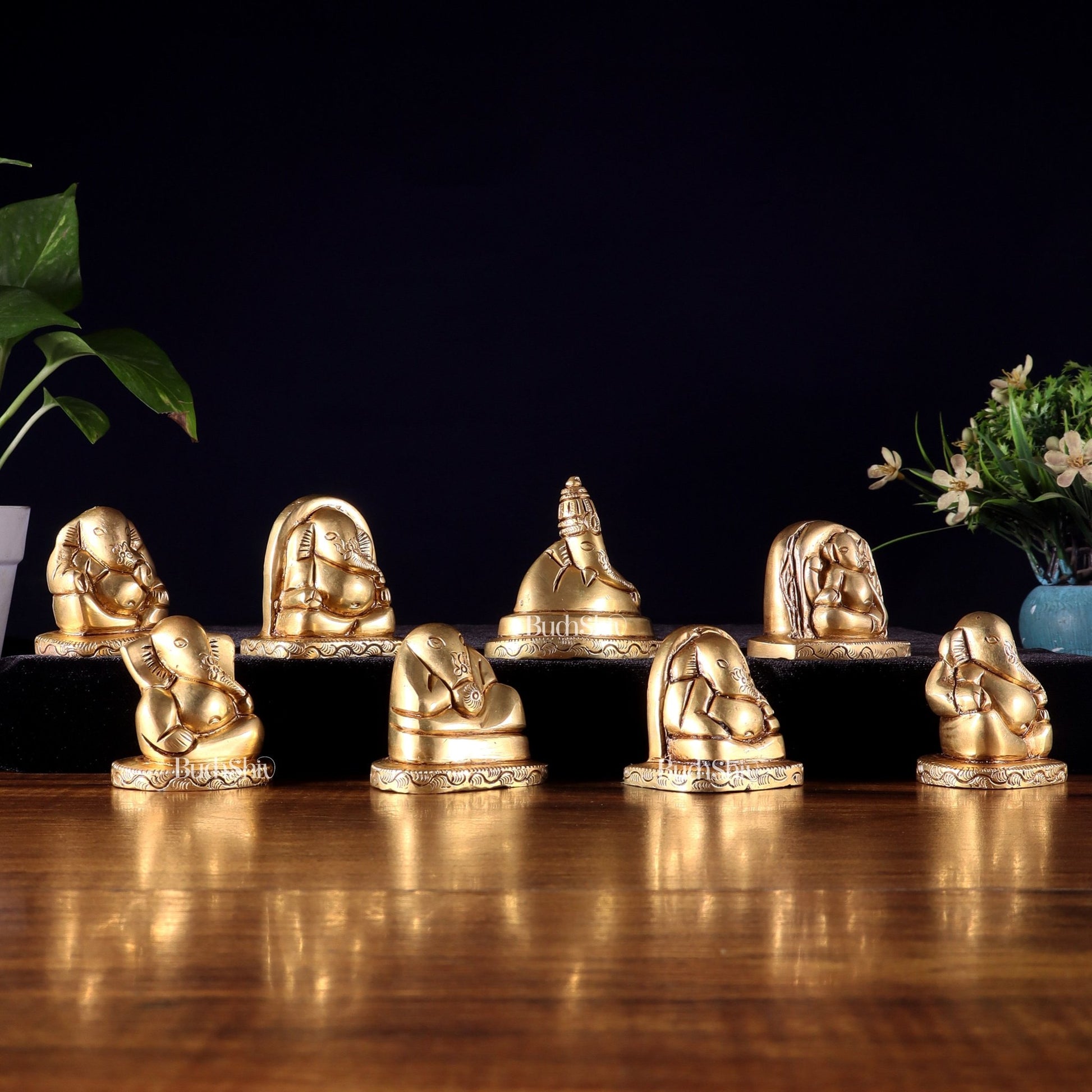 Pure Brass Ashtavinayaka Lord Ganesha eight Forms Idol Set – 2.5 Inch, - Budhshiv.com