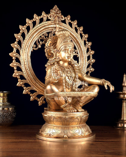 Pure Brass Ayyappa Swamy Statue with Prabhavali 23.5 inch - Budhshiv.com