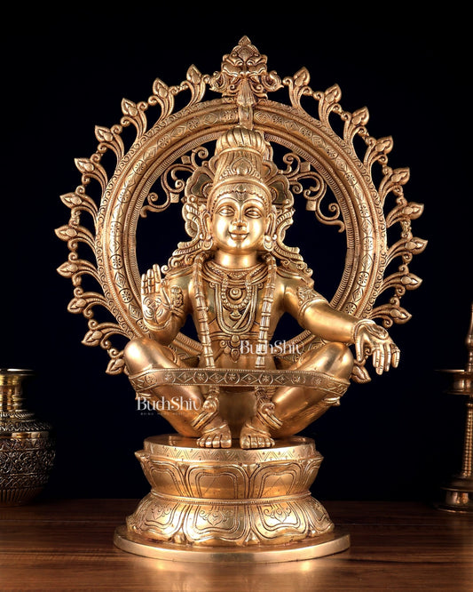 Pure Brass Ayyappa Swamy Statue with Prabhavali 23.5 inch - Budhshiv.com