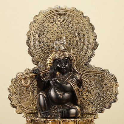 Pure Brass Baal Krishna with Peacocks Idol 11 inch - Budhshiv.com