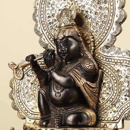 Pure Brass Baal Krishna with Peacocks Idol 11 inch - Budhshiv.com