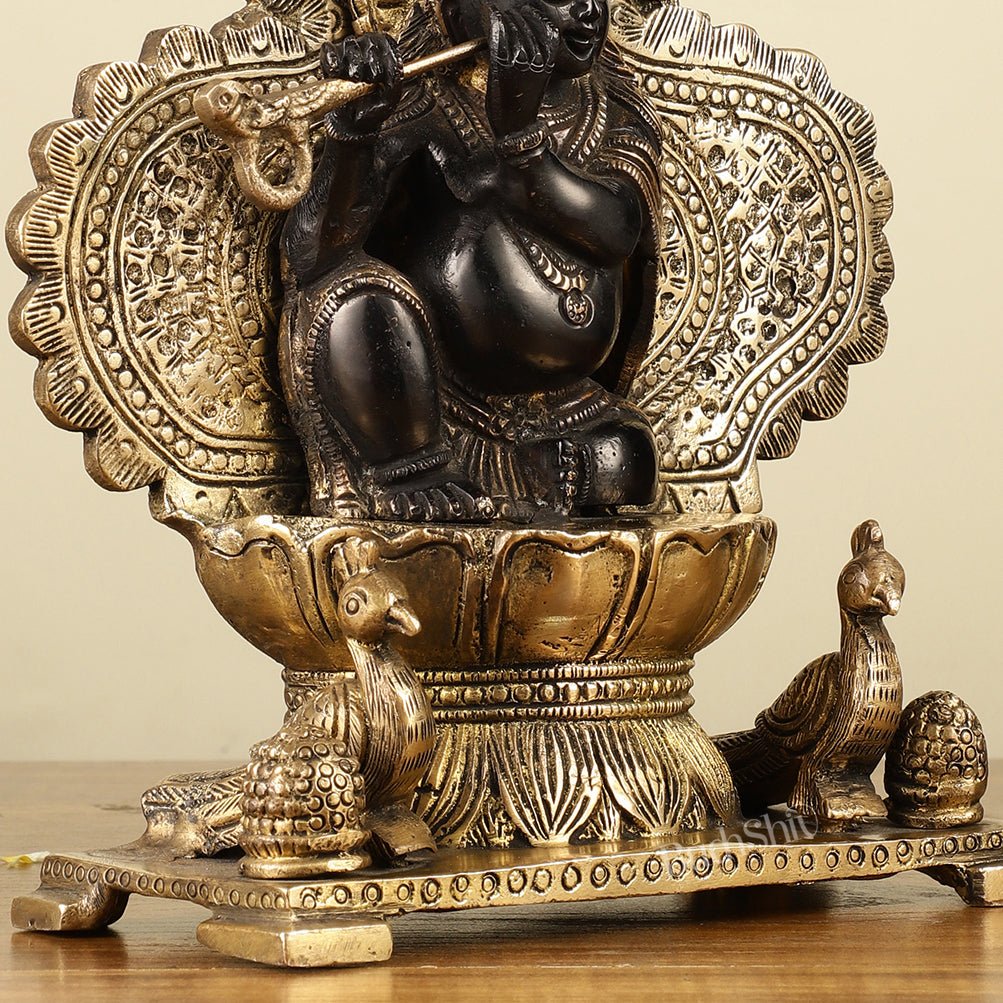 Pure Brass Baal Krishna with Peacocks Idol 11 inch - Budhshiv.com