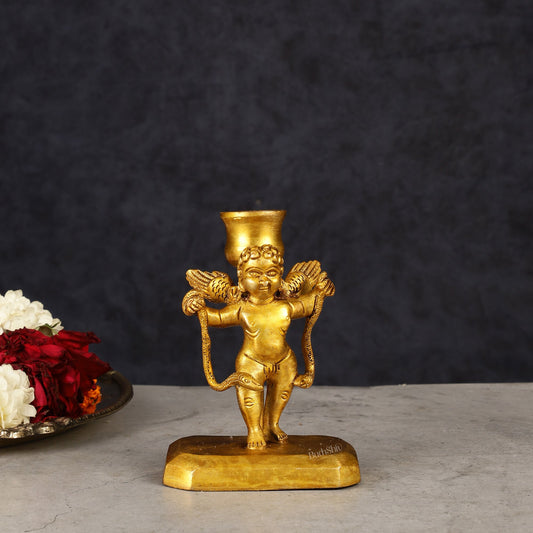 Pure Brass Baby Angel Candle Stand 4.5" - Budhshiv.com