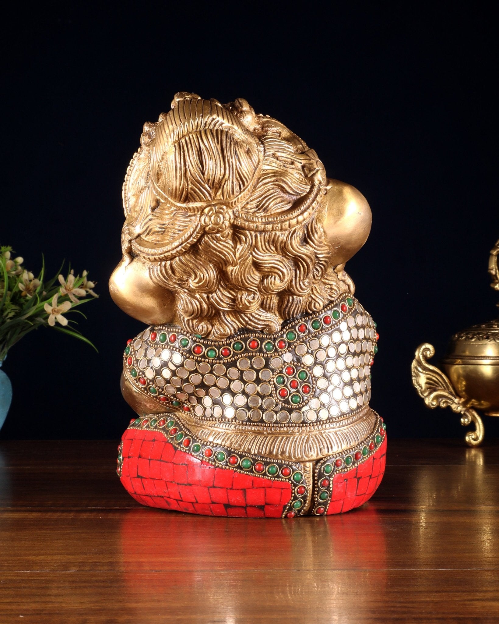 Pure Brass Baby Ganesha in Meditation with Natural Stones – 9" - Budhshiv.com