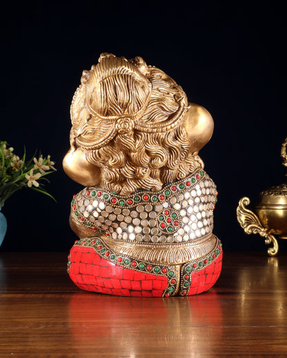 Pure Brass Baby Ganesha in Meditation with Natural Stones – 9" - Budhshiv.com