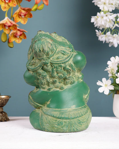Pure Brass Baby Ganesha Statue | Vintage Green Patina Finish 8 inch - Budhshiv.com