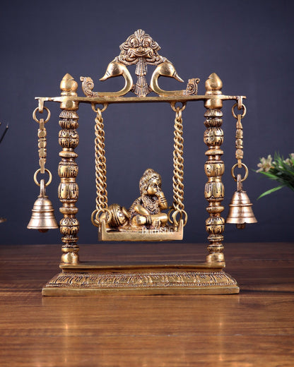 Pure Brass baby krishna bal gopal makhan chor Swing Hanging Bells | 10 Inch | - Budhshiv.com