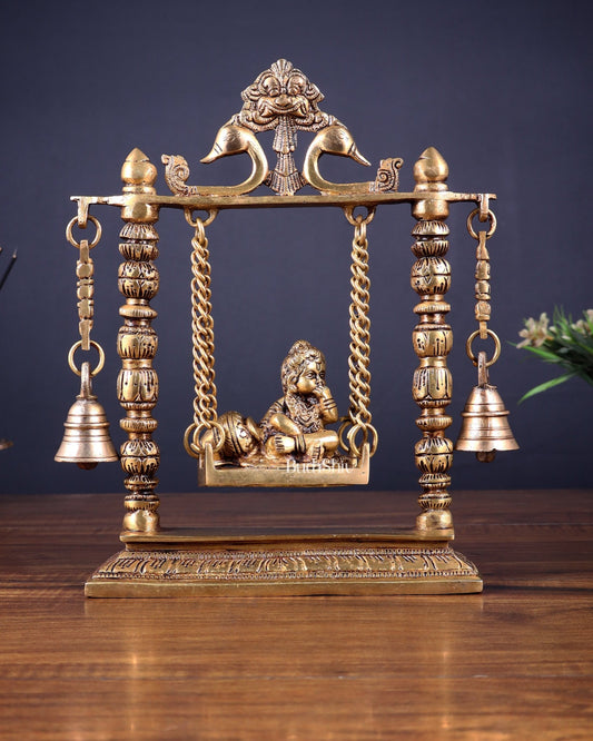 Pure Brass baby krishna bal gopal makhan chor Swing Hanging Bells | 10 Inch | - Budhshiv.com