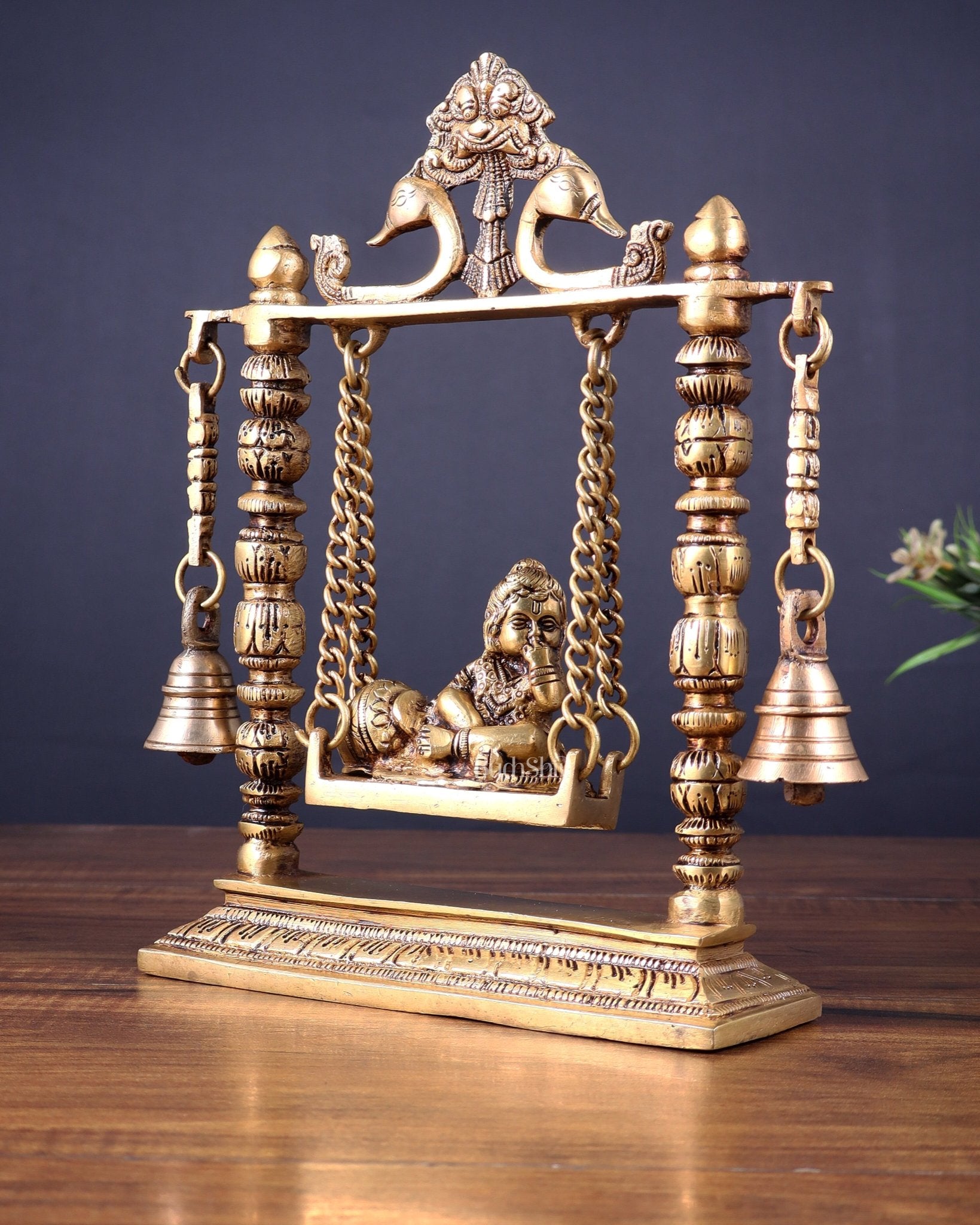 Pure Brass baby krishna bal gopal makhan chor Swing Hanging Bells | 10 Inch | - Budhshiv.com