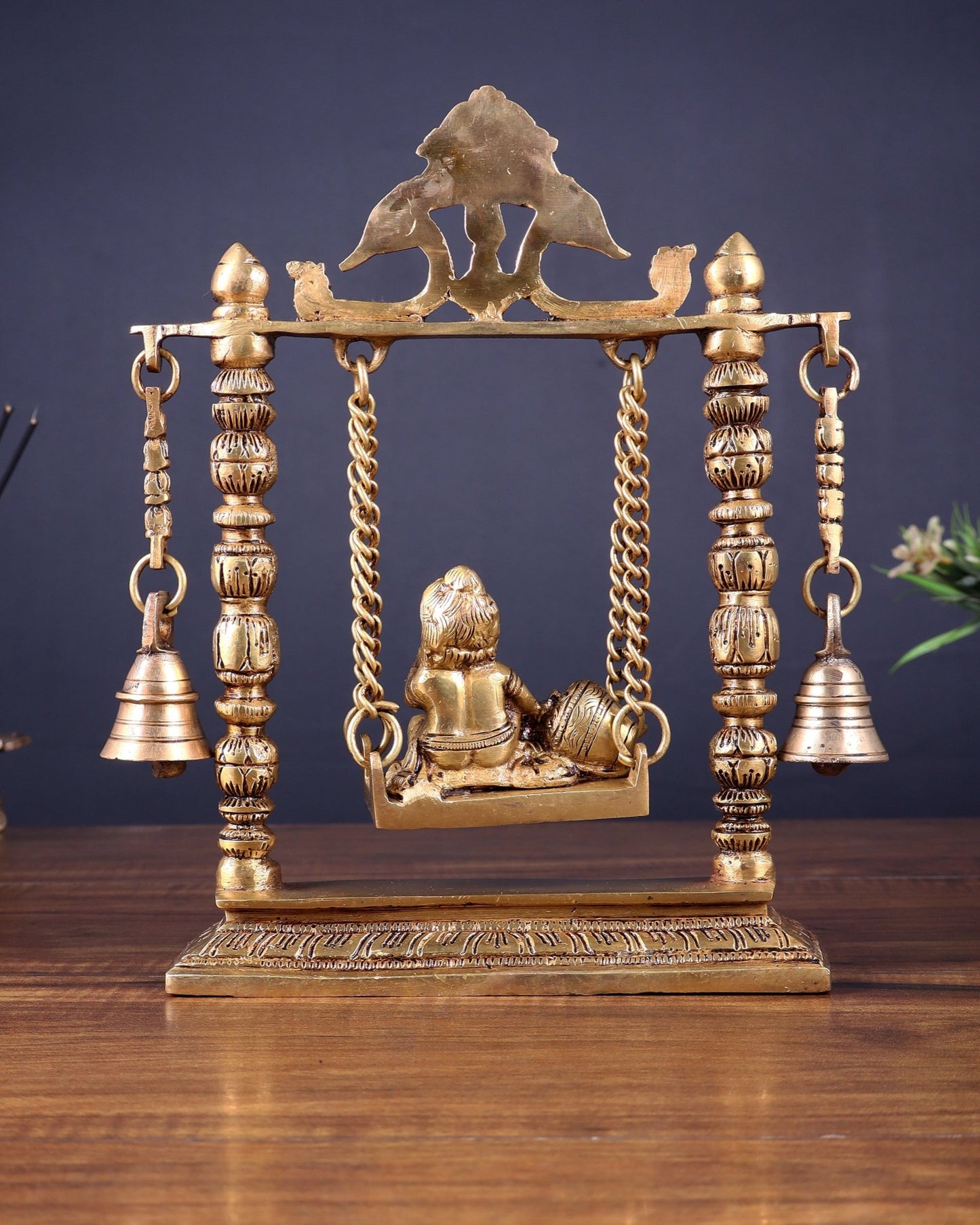 Pure Brass baby krishna bal gopal makhan chor Swing Hanging Bells | 10 Inch | - Budhshiv.com