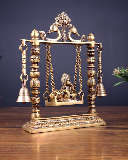 Pure Brass baby krishna bal gopal makhan chor Swing Hanging Bells | 10 Inch | - Budhshiv.com
