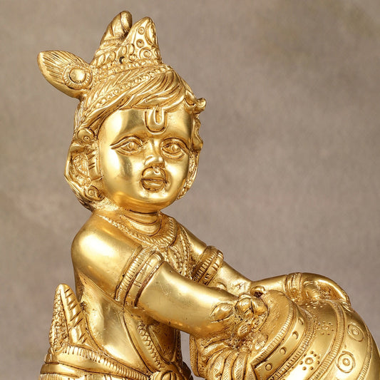 Pure Brass Baby Krishna Makhan chor idol 7" - Budhshiv.com