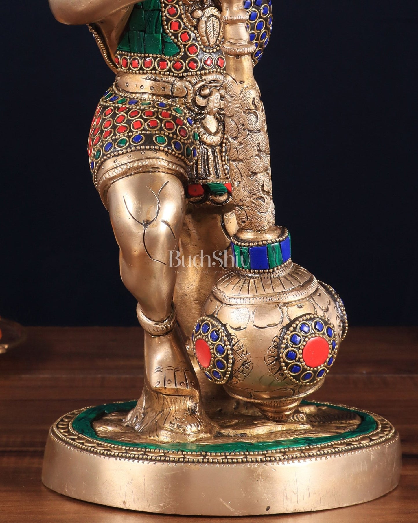 Pure Brass Bahubali Hanuman Standing Large Statue 14" with stonework - Budhshiv.com