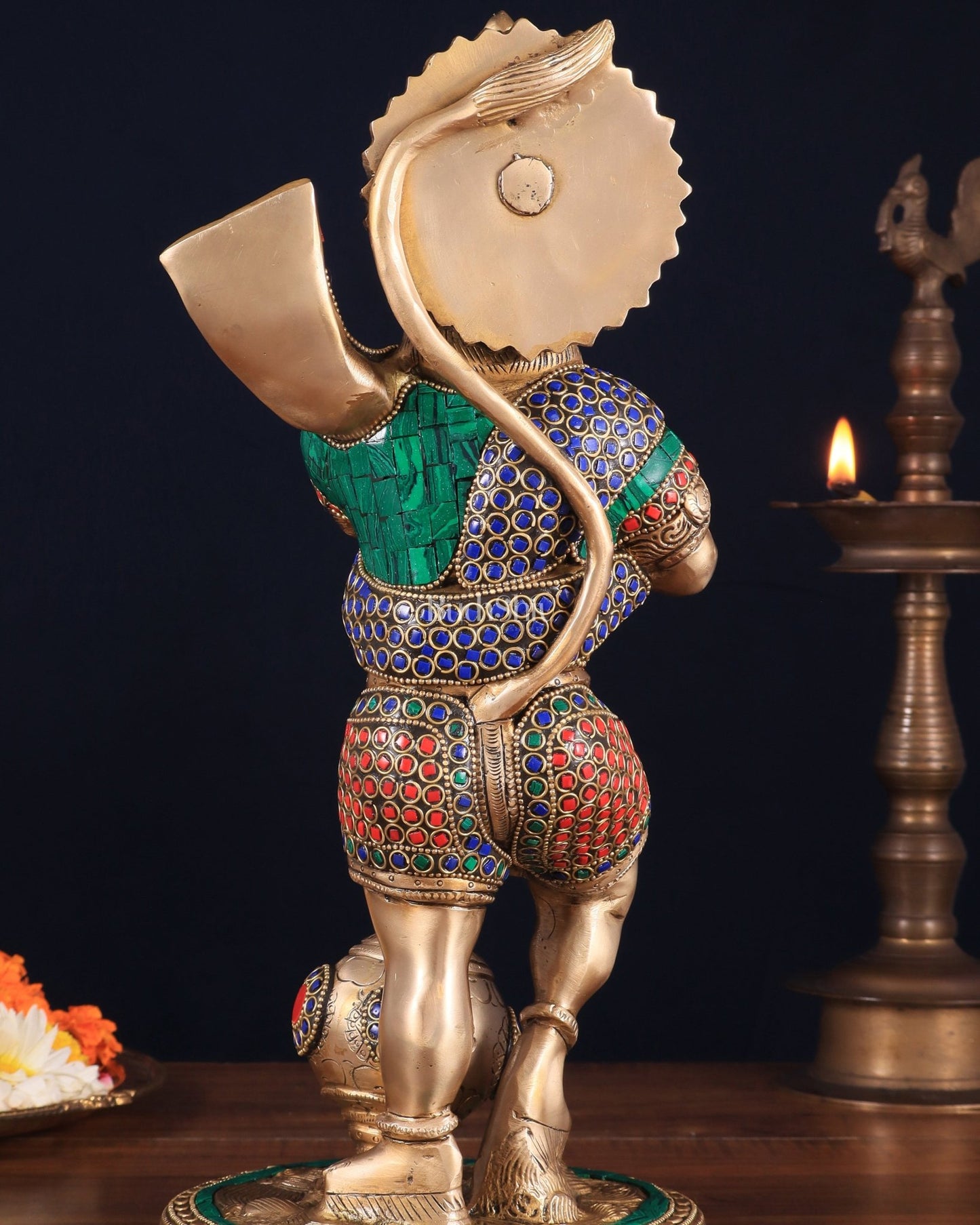 Pure Brass Bahubali Hanuman Standing Large Statue 14" with stonework - Budhshiv.com