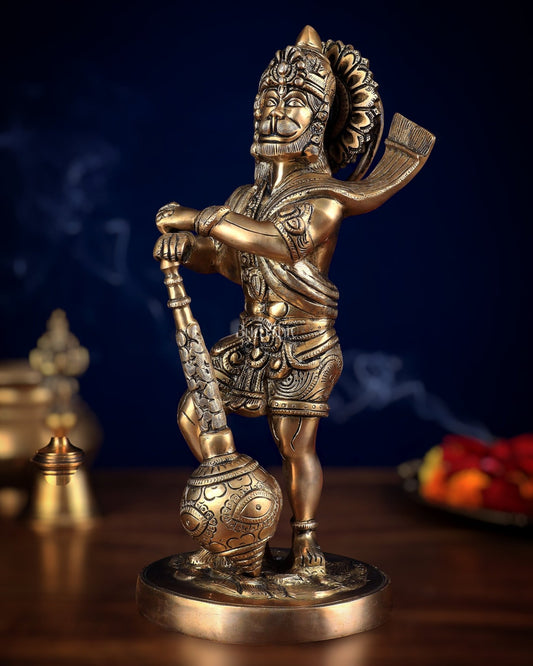 Pure Brass Bahubali Hanuman Standing Large Statue 14" - Budhshiv.com