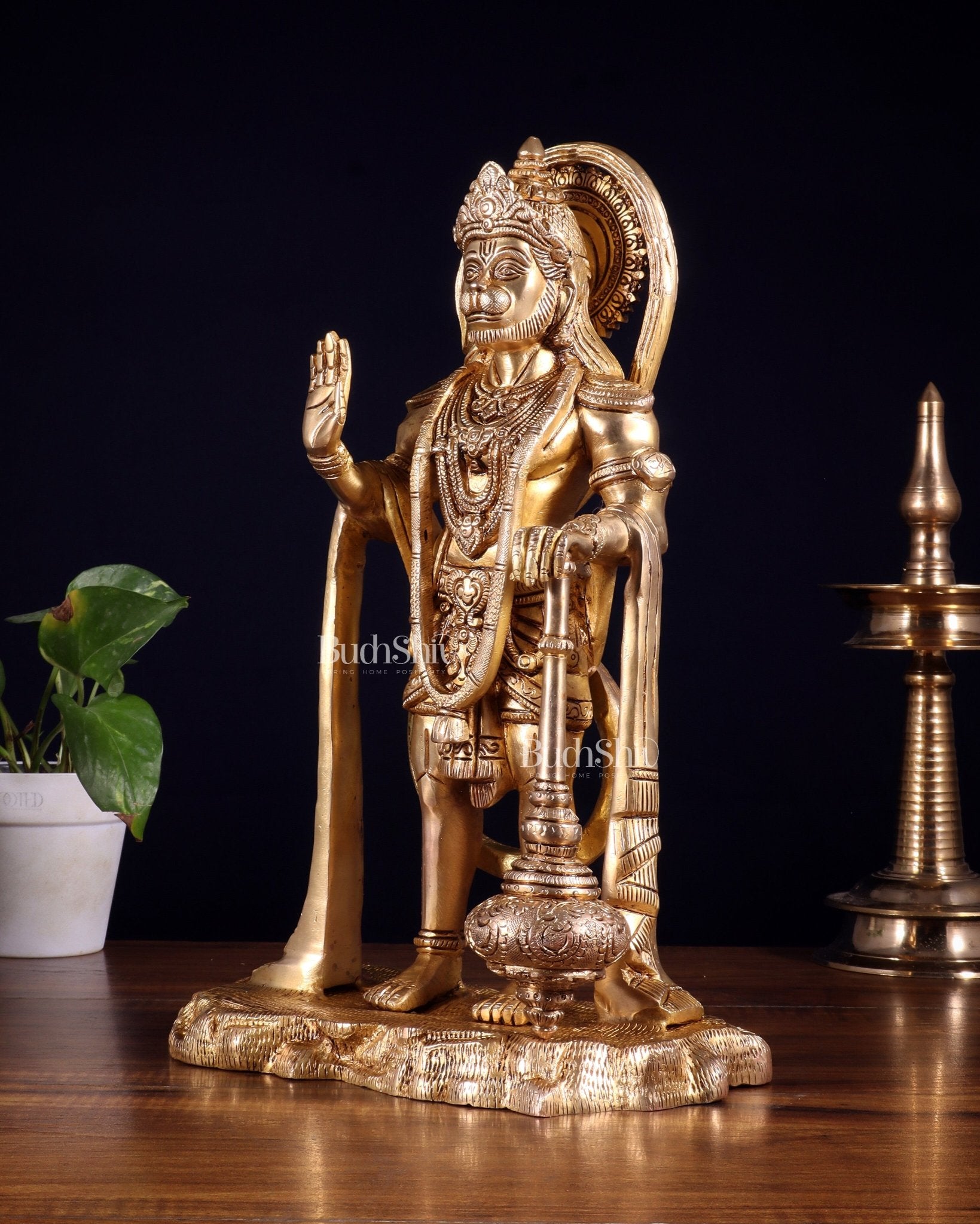 Pure Brass Bahubali Hanuman Standing Statue – 14 Inch - Budhshiv.com