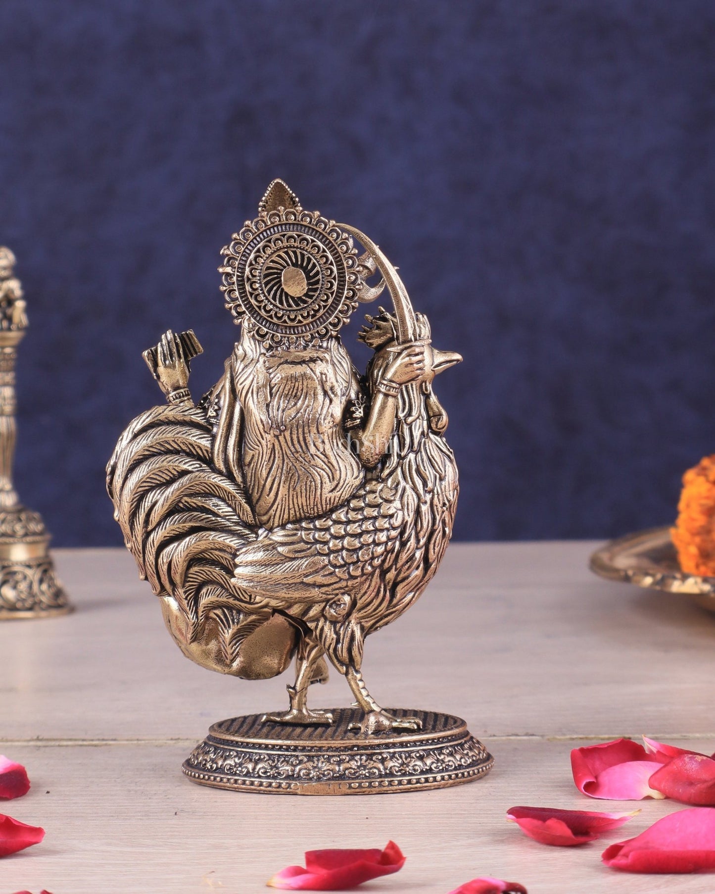 Pure Brass Bahuchara Mata Idol Sitting on Hen – Superfine Finish 4" - Budhshiv.com