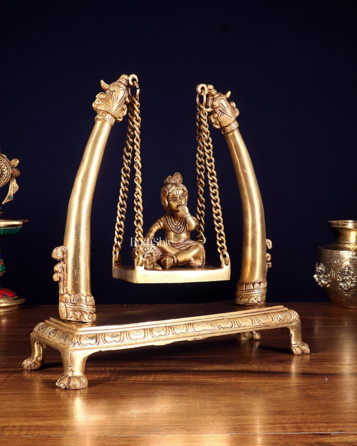 Pure Brass Bal Gopal Makhan Chor on Swing Idol 10 inch - Budhshiv.com