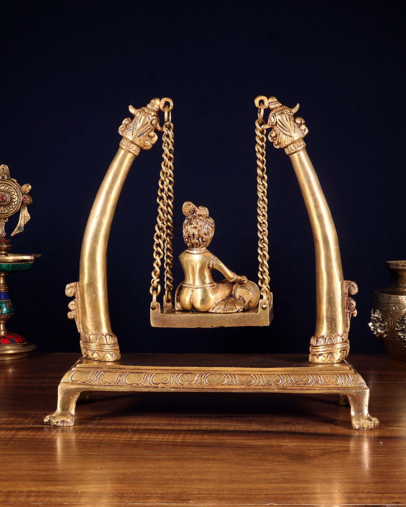 Pure Brass Bal Gopal Makhan Chor on Swing Idol 10 inch - Budhshiv.com