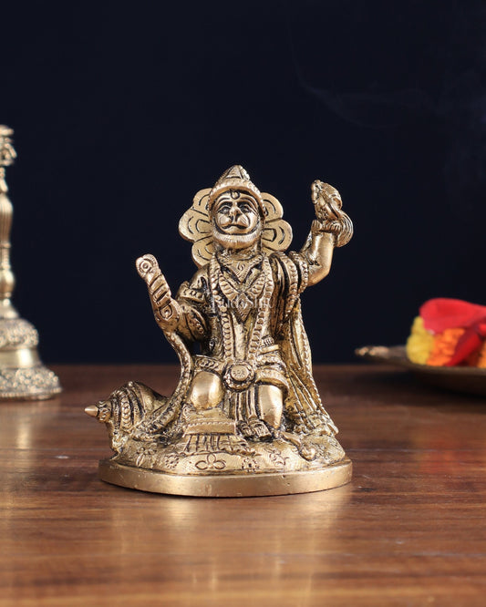 Pure Brass Bhajan Hanuman Idol 4.5" - Budhshiv.com