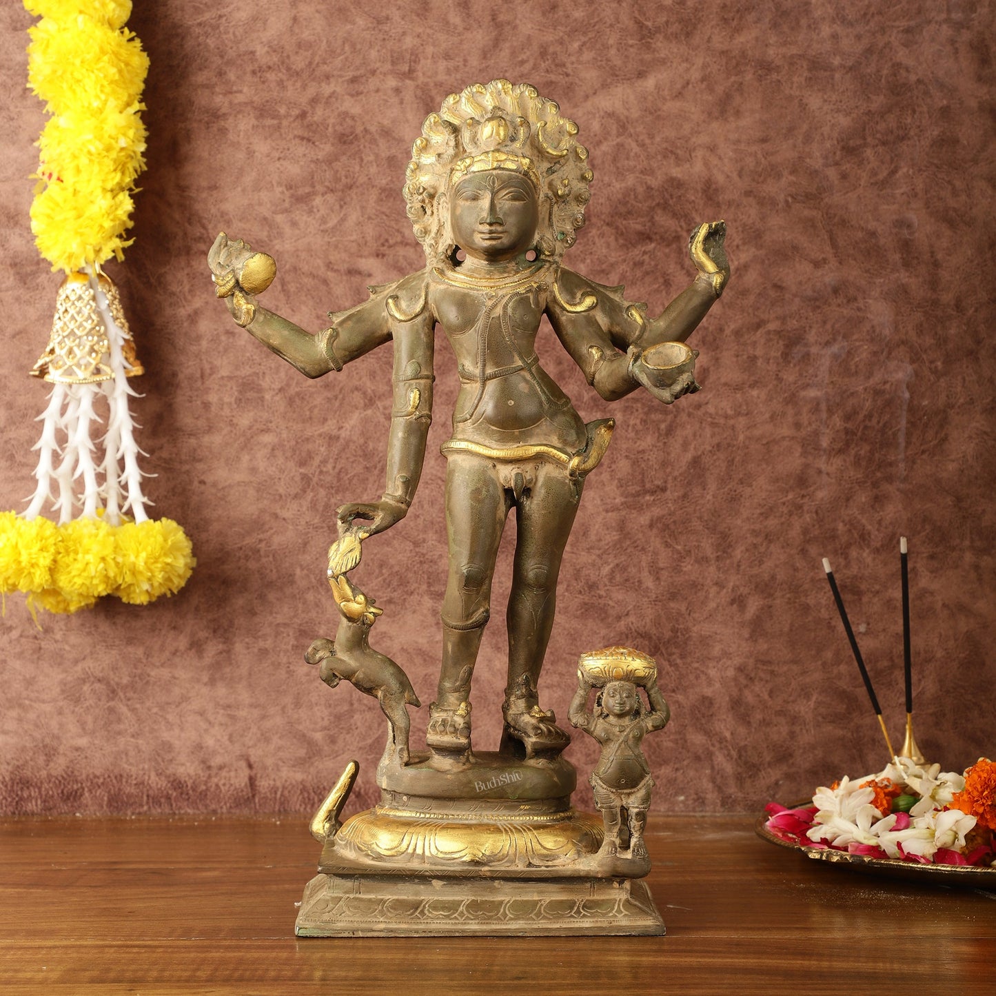 Pure Brass Bhikshatana Kaal Bhairava Shiva Idol - 15" - Budhshiv.com