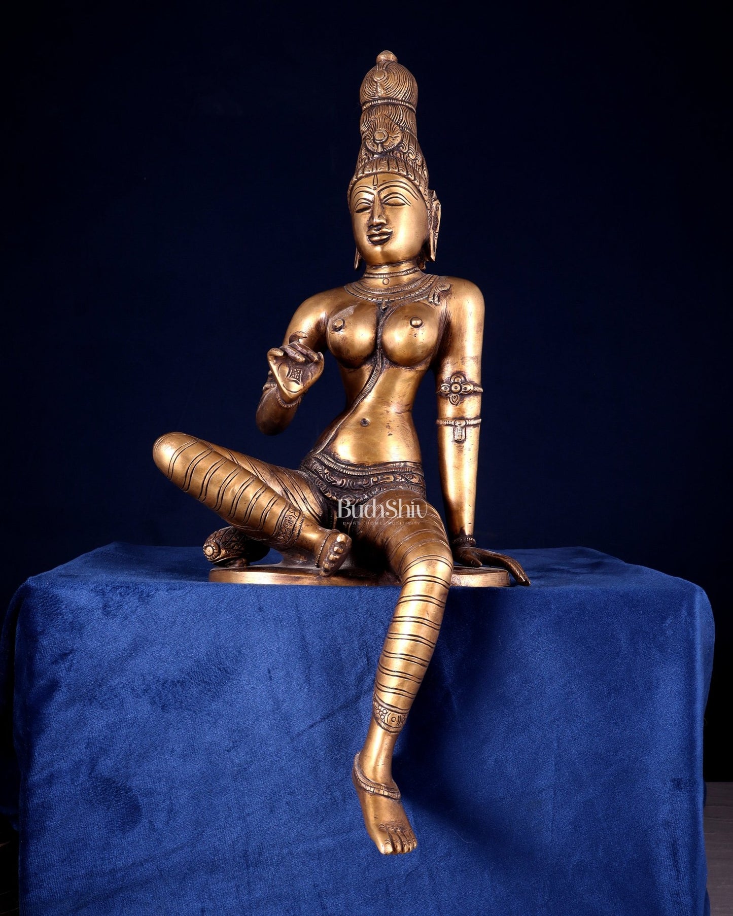 Pure Brass Bhoga Shakti Goddess Uma Parvati Sculpture – Chola Style (Without Base) 18" - Budhshiv.com